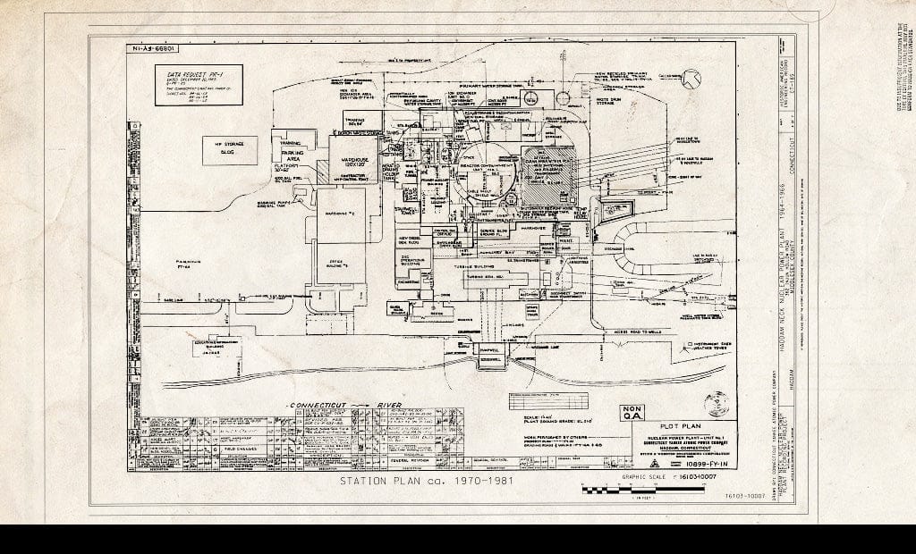 Blueprint Station Plan ca. 1970-1981 Haddam Neck Nuclear Power Plant, 362  Injun Hollow Road, Haddam, Middlesex County, CT