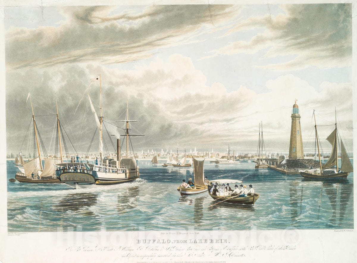 Art Print : 1836, Buffalo, from Lake Erie. - Vintage Wall Art