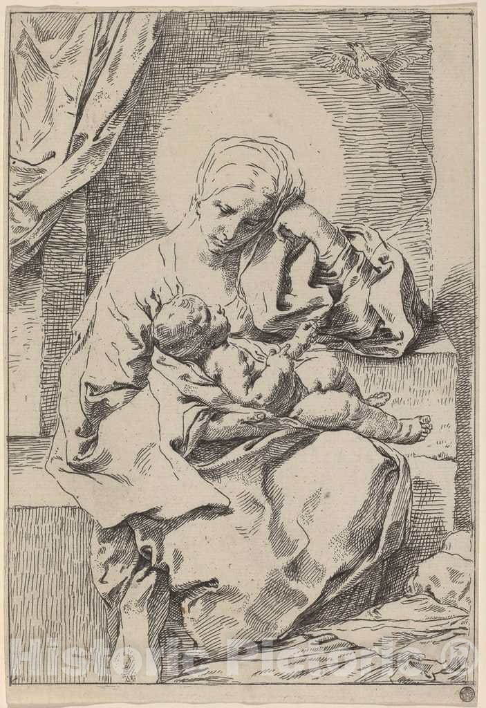 Art Print : Simone Cantarini, The Virgin and Child with a Bird - Vintage Wall Art