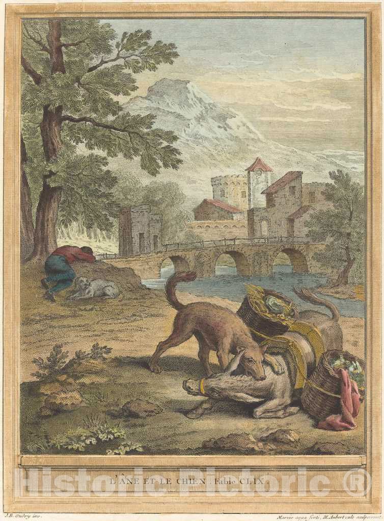 Art Print : Aubert After Oudry, L'ane et le Chien (The Donkey and The Dog), 1756 - Vintage Wall Art