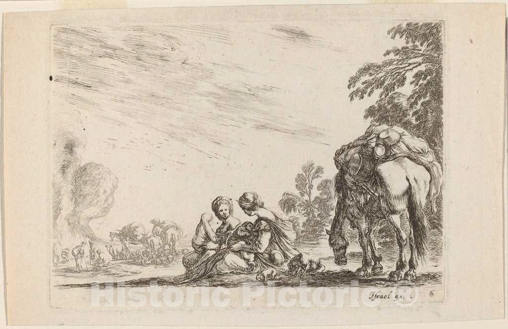 Art Print : Stefano Della Bella, Gypsies at Rest, 1642 - Vintage Wall Art
