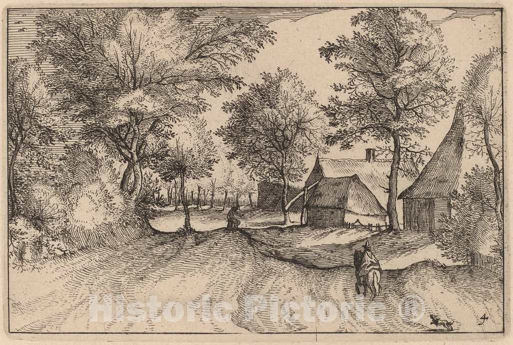 Art Print : Visscher After Van Doetechum, Village Road, 1612 - Vintage Wall Art