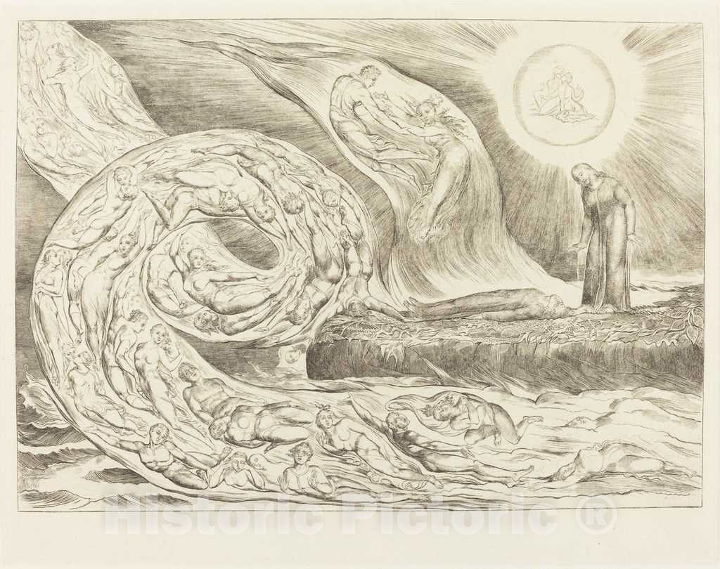 Art Print : William Blake, The Circle of The Lustful: Paolo and Francesca, 1827 - Vintage Wall Art