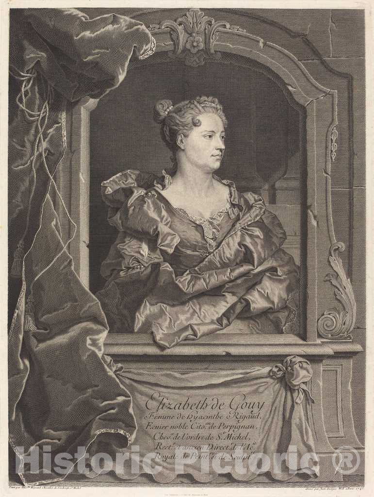 Art Print : Wille After Rigaud, Elizabeth de Gouy, Femme de Hyacinthe Rigaud, 1743 - Vintage Wall Art