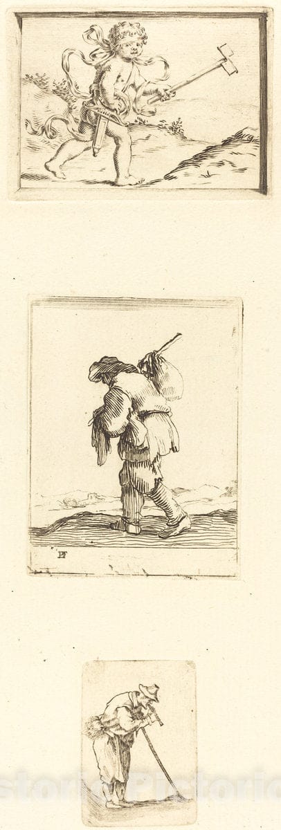 Art Print : Jacques Callot, Sheet of Etchings, 17th Century - Vintage Wall Art