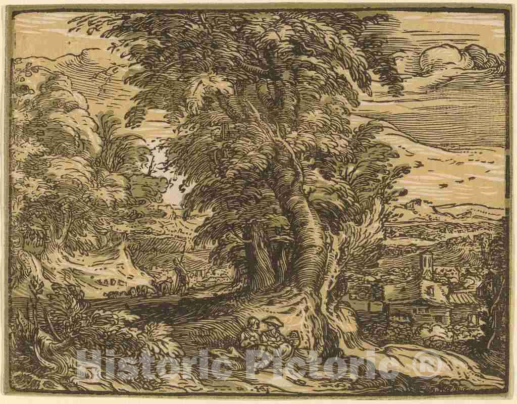 Art Print : Hendrik Goltzius, Landscape with a Seated Couple, c.1594 - Vintage Wall Art