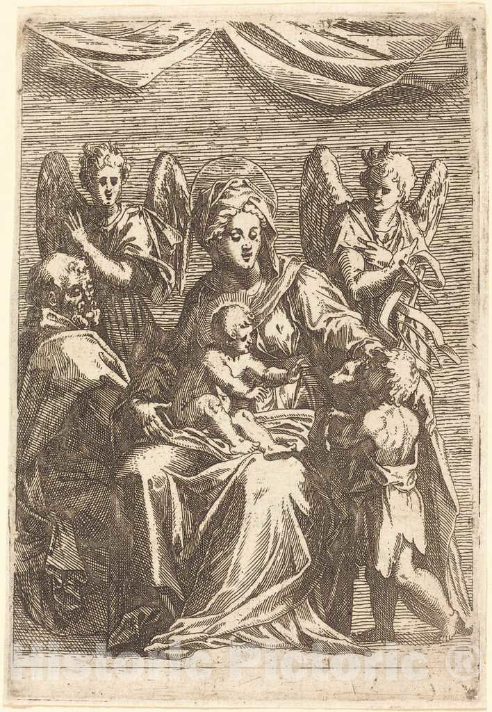 Art Print : Jacques Callot, The Holy Family with Two Angels - Vintage Wall Art