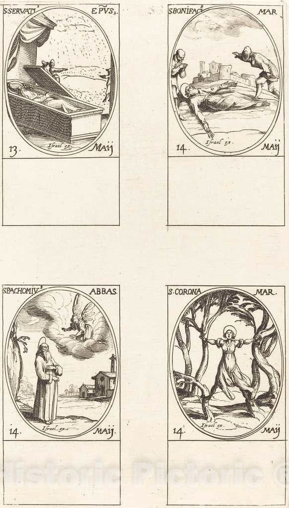 Art Print : Jacques Callot, St. Servatius; St. Boniface; St. Pachomius; St. Corona - Vintage Wall Art