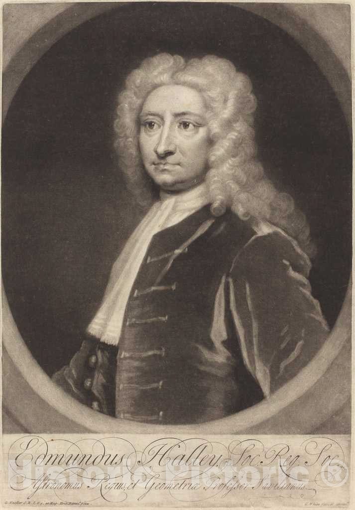 Art Print : White After Kneller, Edmund Halley, 1735 - Vintage Wall Art