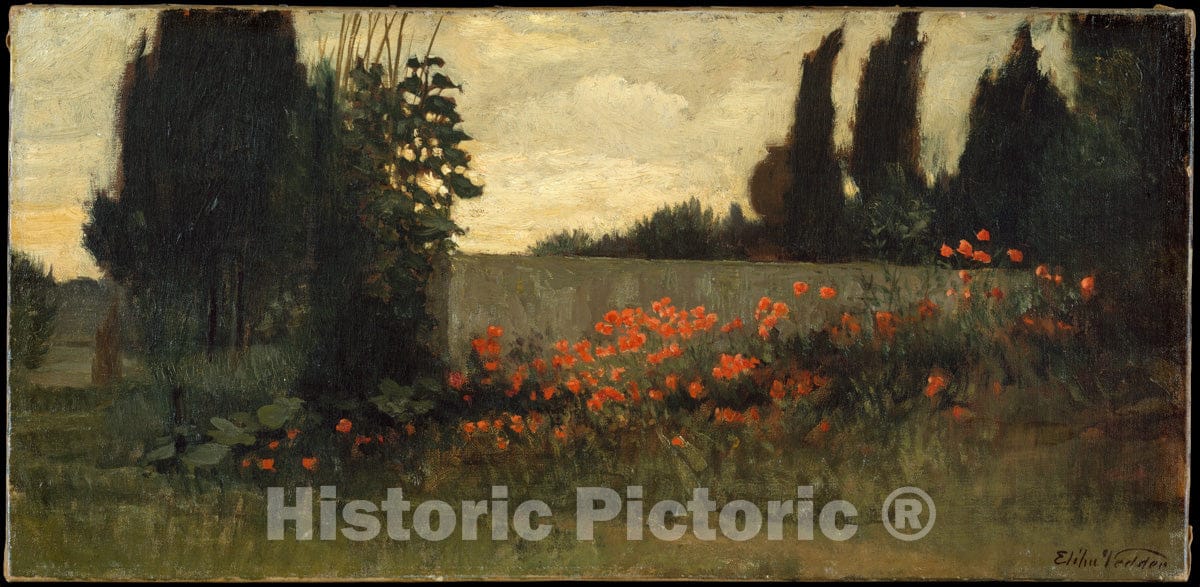 Art Print : Elihu Vedder - Cypress and Poppies : Vintage Wall Art