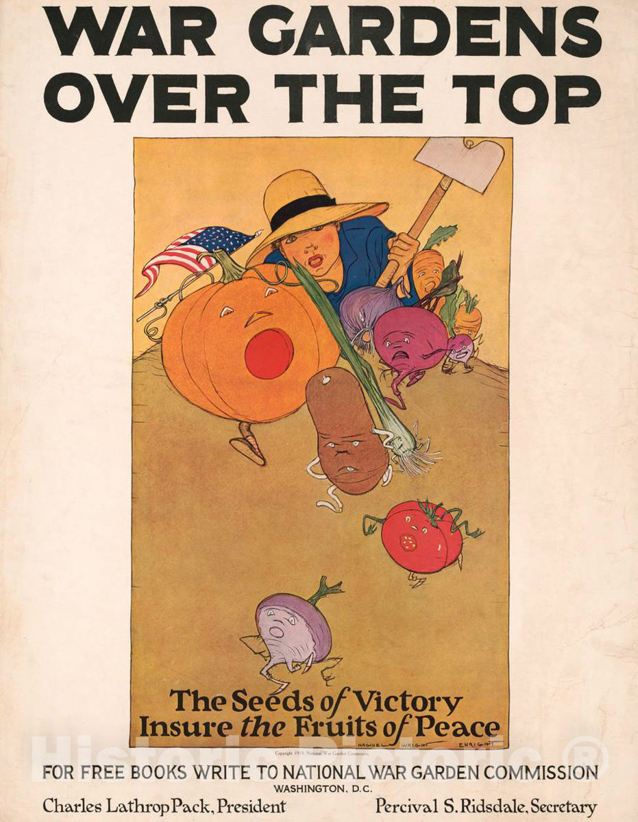 Vintage Poster -  War Gardens Over The top. The Seeds of Victory insure The Fruits of Peace -  Maginel Wright Enright., Historic Wall Art