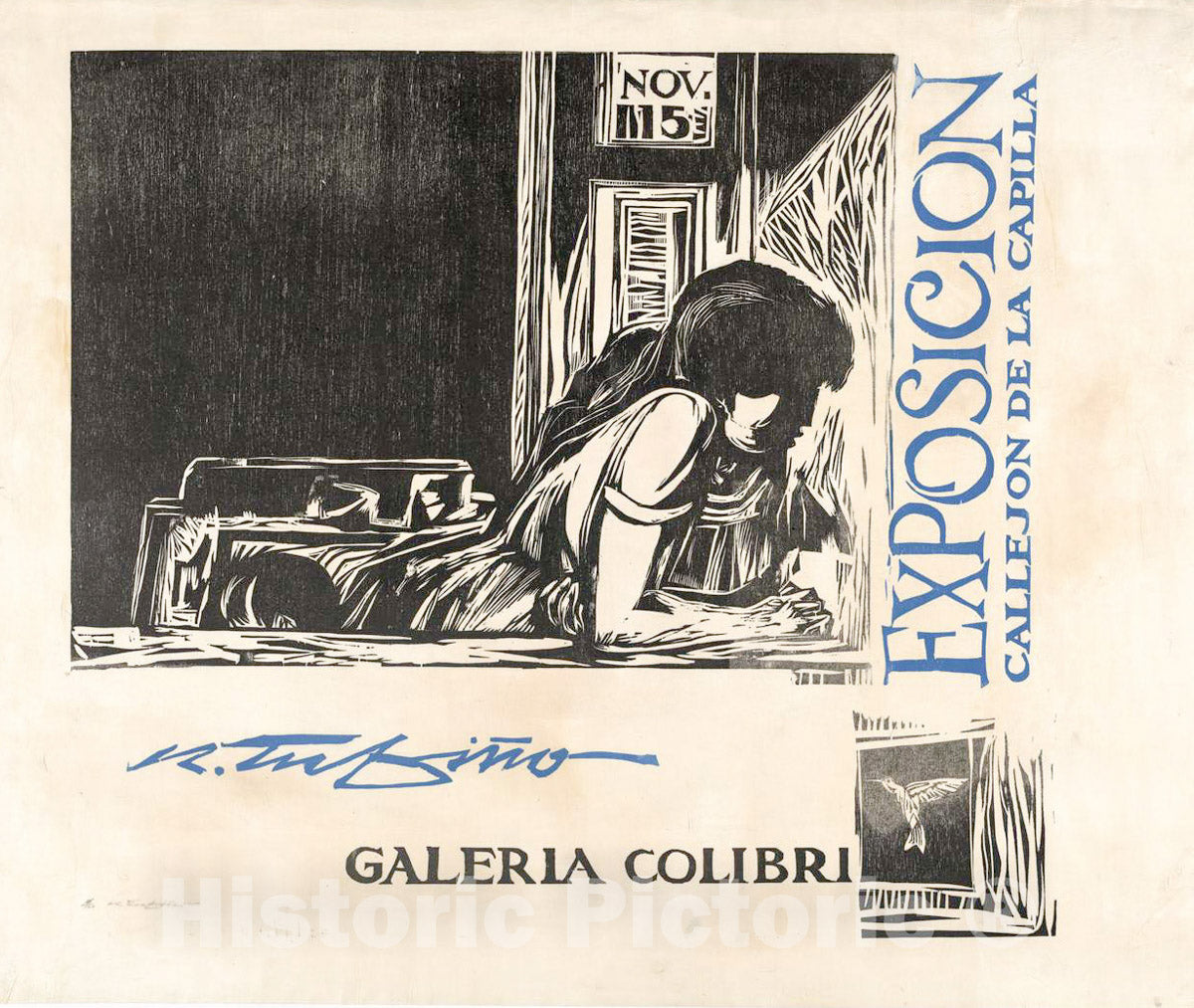 Vintage Poster -  Exposición Callejón de la capilla -  Galeria Colibri -  R. Tufiño., Historic Wall Art