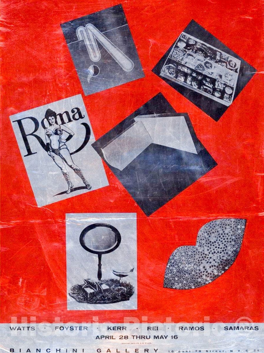 Vintage Poster -  Exhibition of Watts, Foyster, Kerr, Rei, Ramos, Samaras, April 28 Through May 16., Historic Wall Art