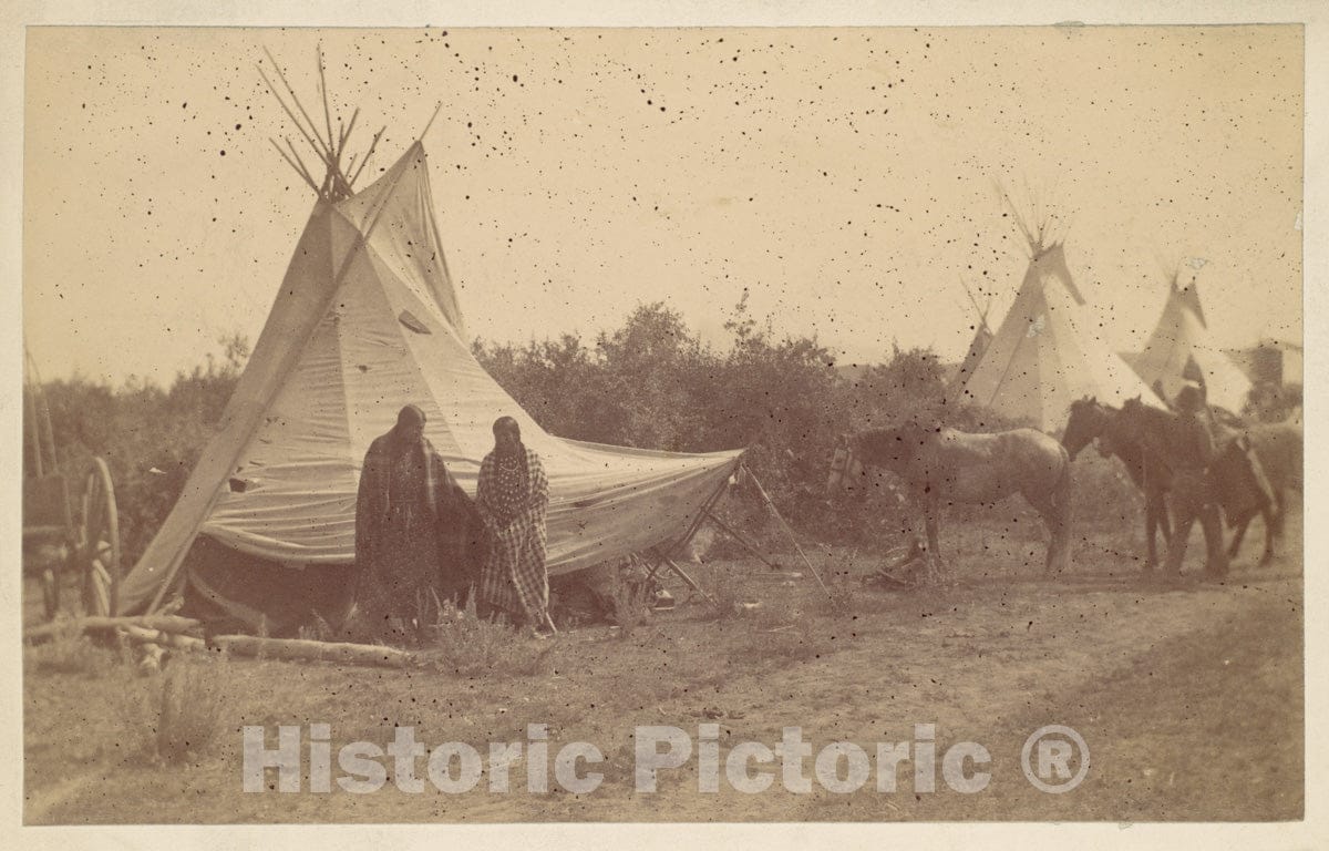 Photo Print : Native American Women and Horses by Teepee in Camp : Vintage Wall Art