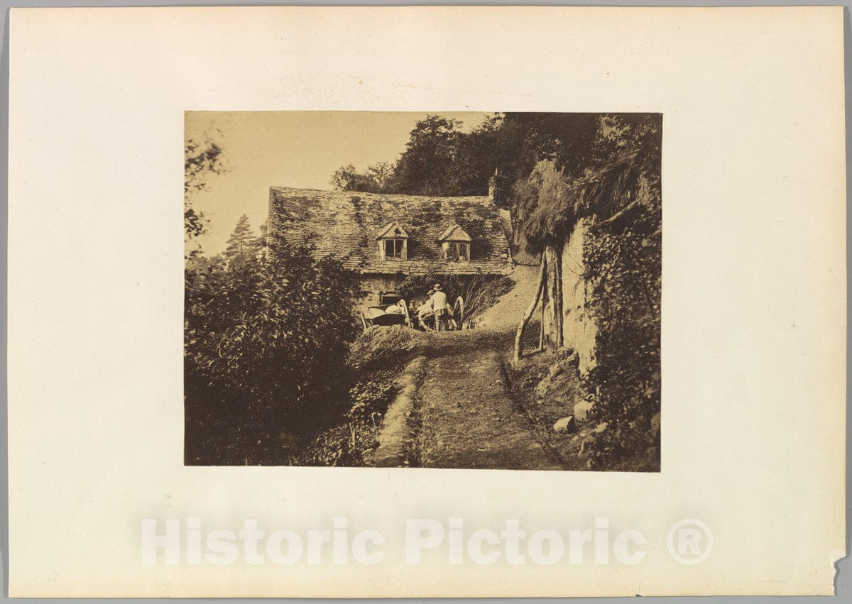Photo Print : Rustic Cottage with Figures and Carts : Vintage Wall Art