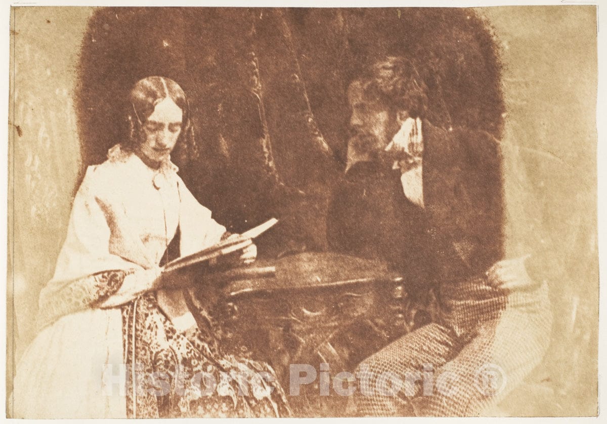Photo Print : Hill and Adamson - Couple Seated, Woman Reading : Vintage Wall Art