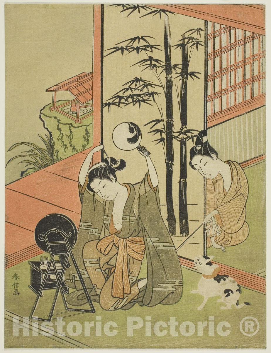 RUKURUKU絵画４点 Art Print : Tickling her foot, Suzuki Harunobu, c 1765, Vintage