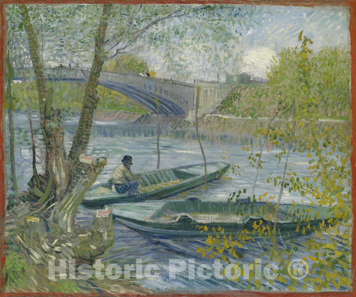 Art Print : Fishing in Spring, the Pont de Clichy (Asnières), Vincent Van Gogh, c 1899, Vintage Wall Decor :