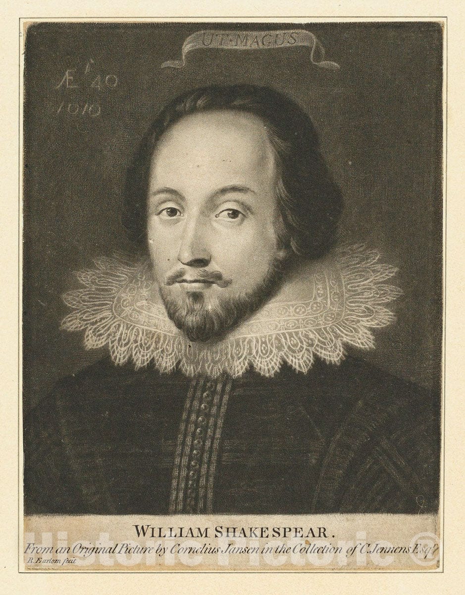 Art Print : Cornelius Janssen - William Shakespeare (formerly known as) : Vintage Wall Art