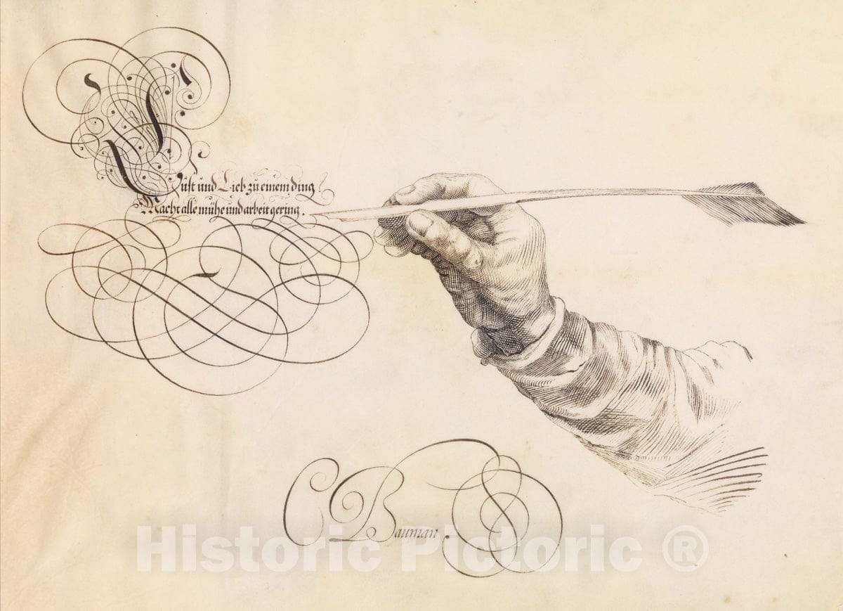 Art Print : Conrad Baumann - Specimens of Penmanship after Jan van de Velde and other Calligraphy Books : Vintage Wall Art