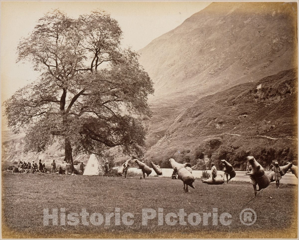 Photo Print : Samuel Bourne - Mussucks for Crossing The Beas River Below Bajoura : Vintage Wall Art