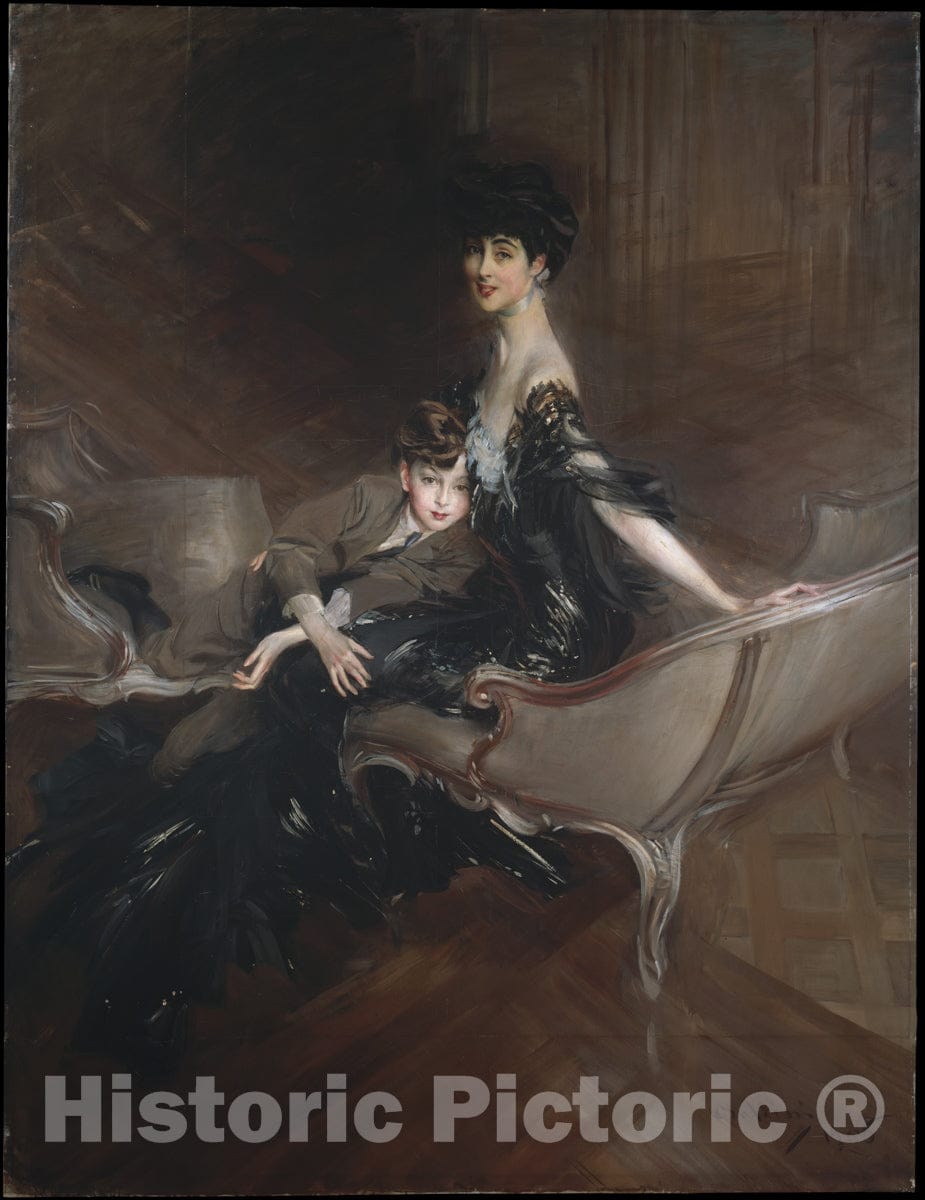 Art Print : Consuelo Vanderbilt (1876–1964), Duchess of Marlborough, and Her Son, Lord Ivor Spencer-Churchill (1898–1956)" - Artist: Giovanni Boldini - 1906 : Vintage Wall Art