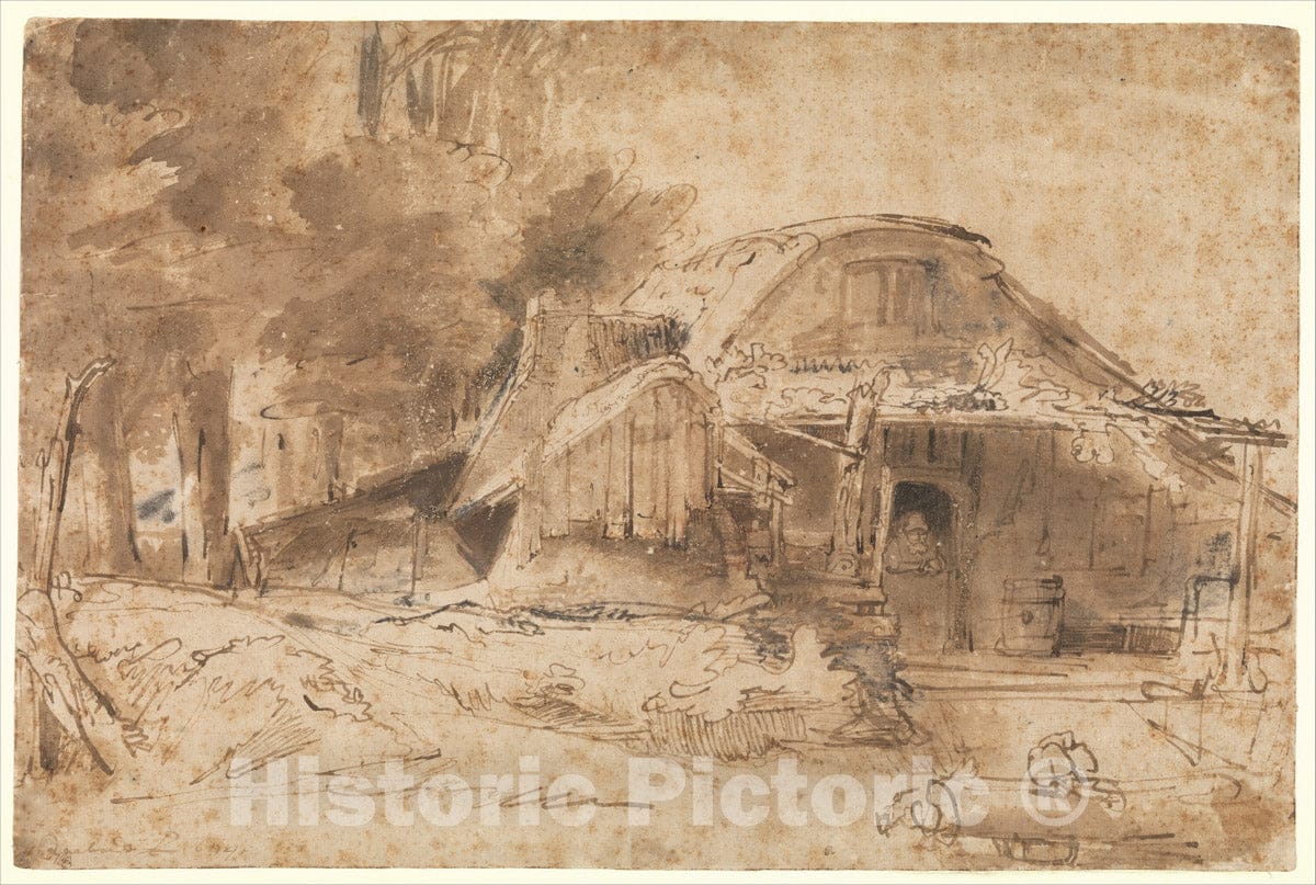 Art Print : Rembrandt (Rembrandt Van Rijn) - Cottage Near The Entrance to a Wood : Vintage Wall Art