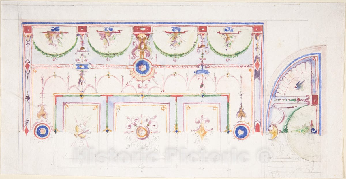 Art Print : Italian, 19th Century - Design for a Painted Ceiling 4 : Vintage Wall Art