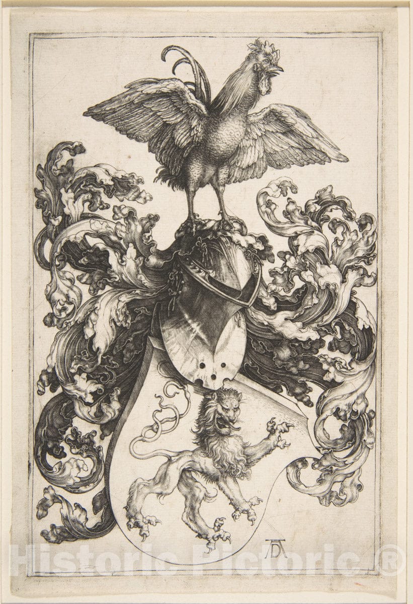 Art Print : Albrecht Dürer - Coat of Arms with Cock : Vintage Wall Art
