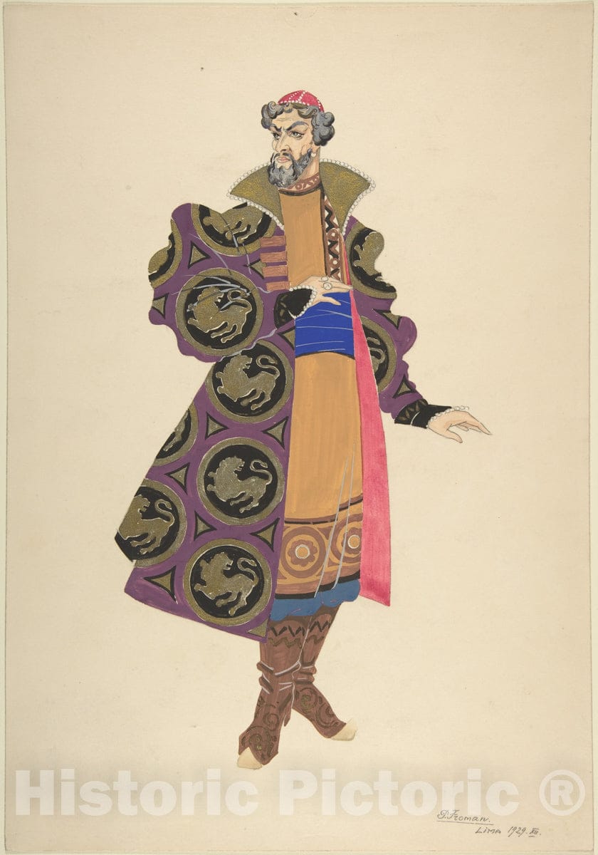 Art Print : Pavel Petrovic Froman - Costume Study for a Boyar with High Boots and a Red Cap : Vintage Wall Art