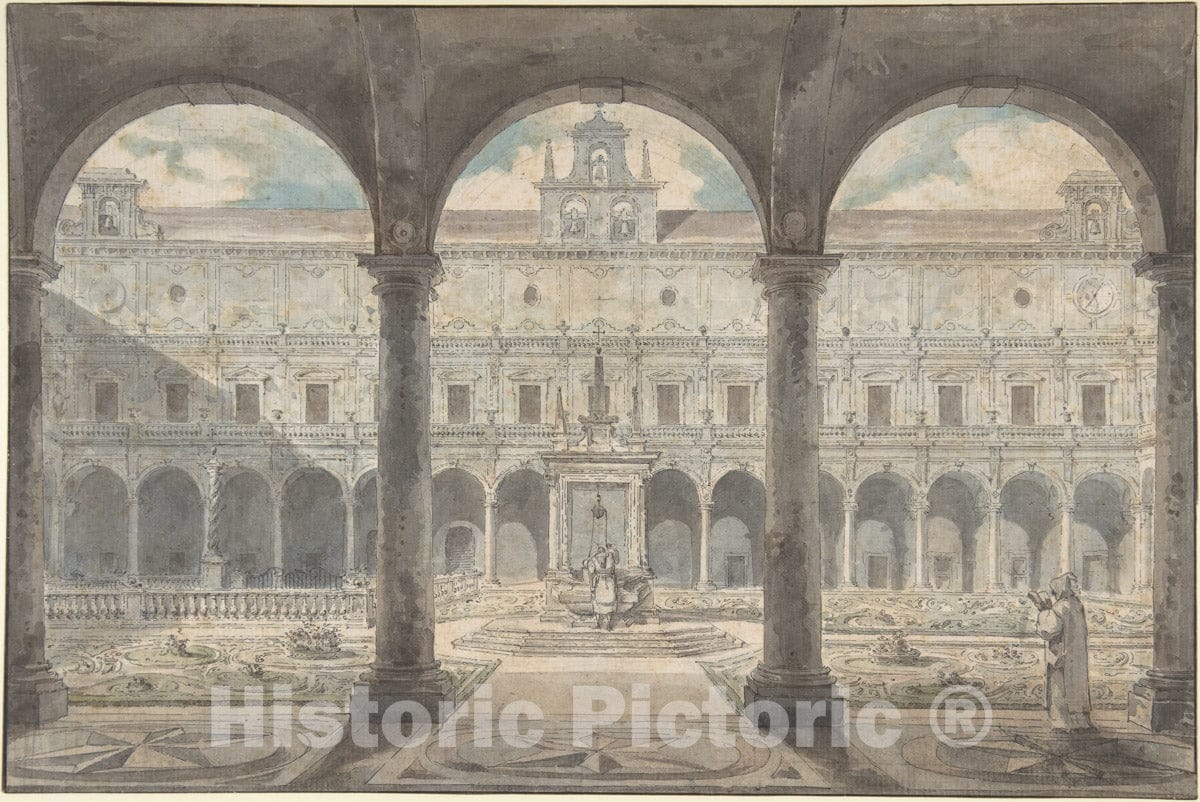 Art Print : Jean Augustin Renard - Cloister of The Certosa di San Martino, Naples : Vintage Wall Art