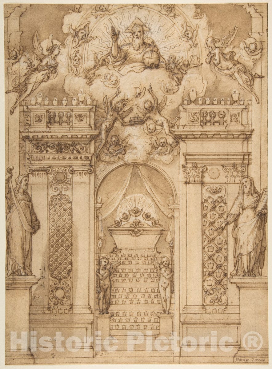 Art Print : Federico Zuccaro (Zuccari) - Design for a Quarantore Decoration : Vintage Wall Art