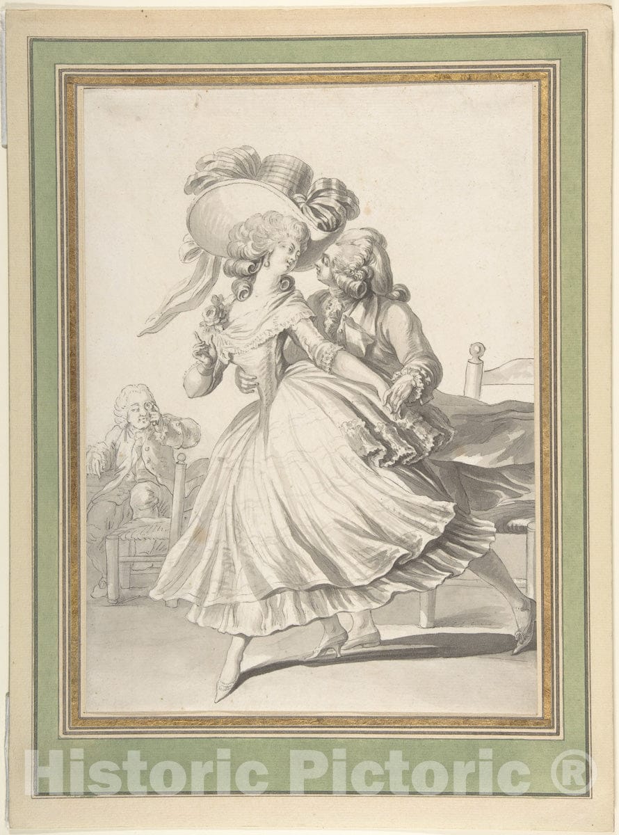 Art Print : Louis Binet - Costume Drawing: Lady and Gentleman Dancing : Vintage Wall Art