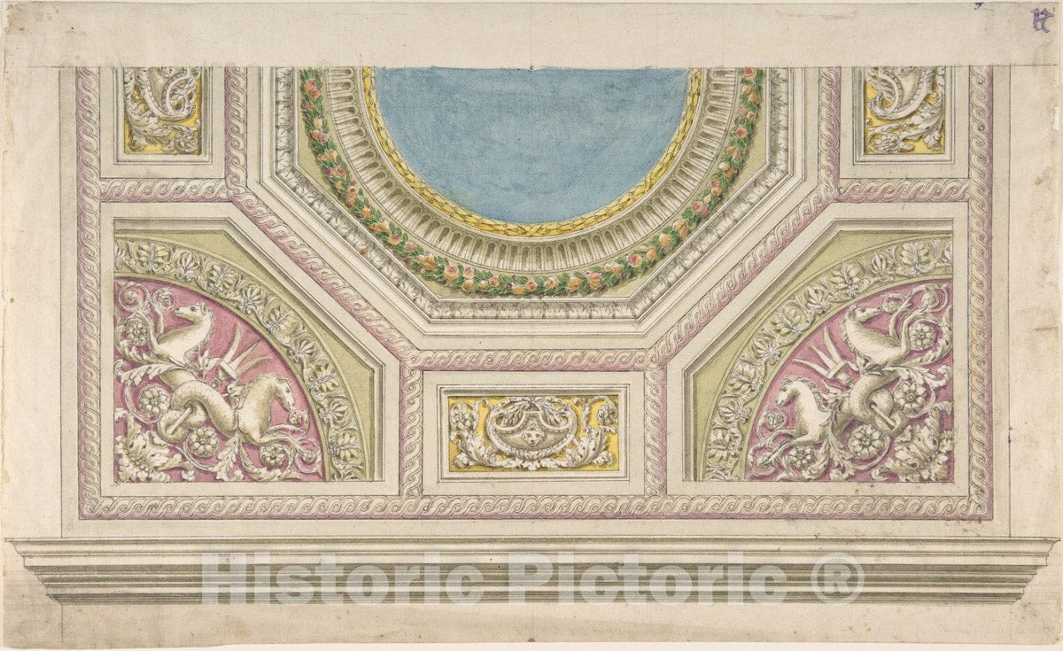 Art Print : Italian, 19th Century - Design for a Decorated Ceiling : Vintage Wall Art