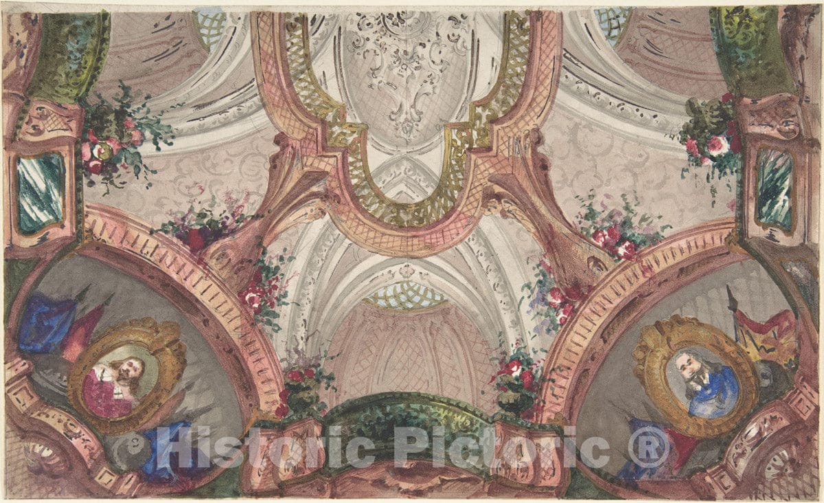 Art Print : Italian, 19th Century - Design for a Painted Ceiling 1 : Vintage Wall Art
