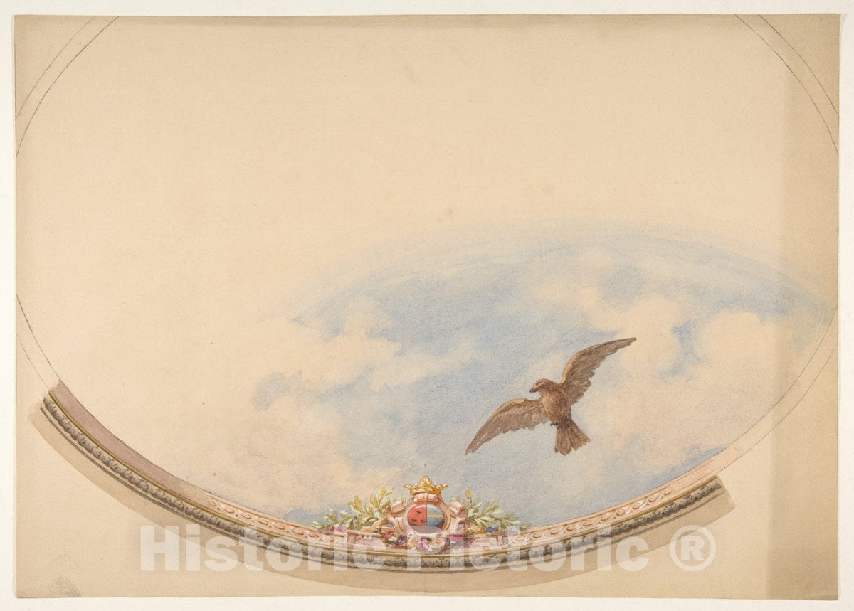 Art Print : Jules-Edmond-Charles Lachaise - Design for a Ceiling Painted with Clouds and a Soaring Eagle : Vintage Wall Art