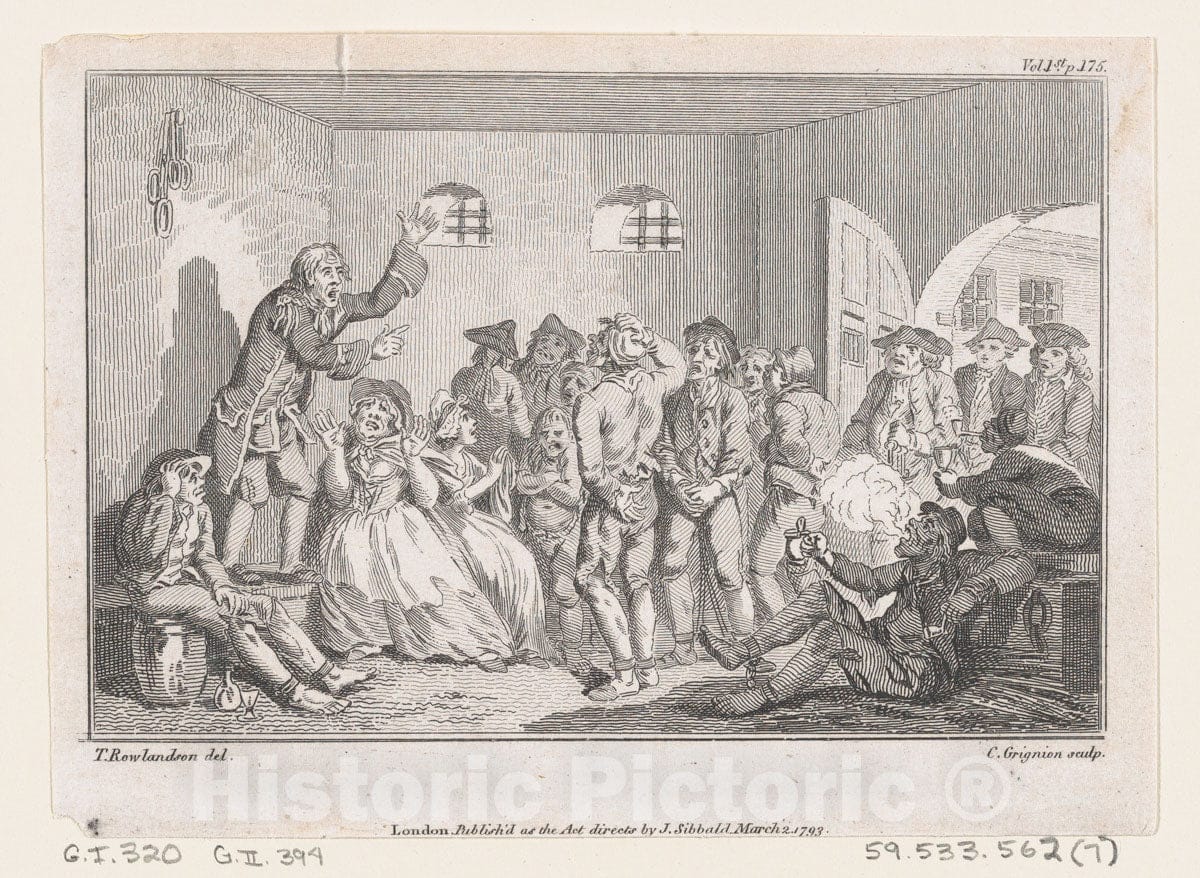 Art Print : Clinker Preaching in Clerkenwell Prison - Artist: Charles Grignion, I - Created: 1793 : Vintage Wall Art