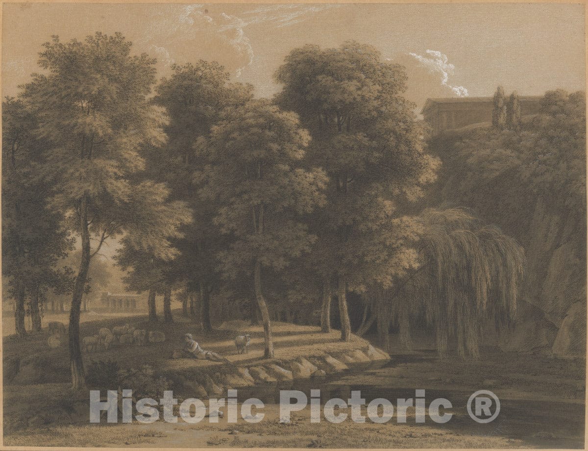 Art Print : Jean Victor Bertin - Classical Landscape with a Shepherd : Vintage Wall Art