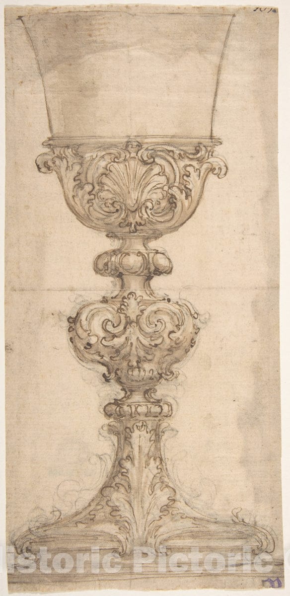 Art Print : Giovanni Battista Foggini - Design for a Chalice with Acanthus and Shell Decoration : Vintage Wall Art