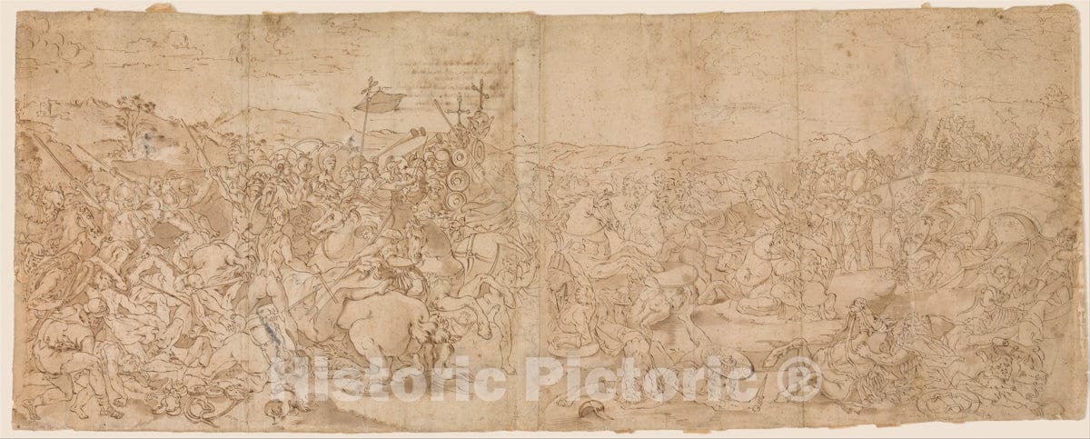 Art Print : After Giulio Romano - Copy After The Fresco with The Battle of Constantine in The Vatican Palace : Vintage Wall Art