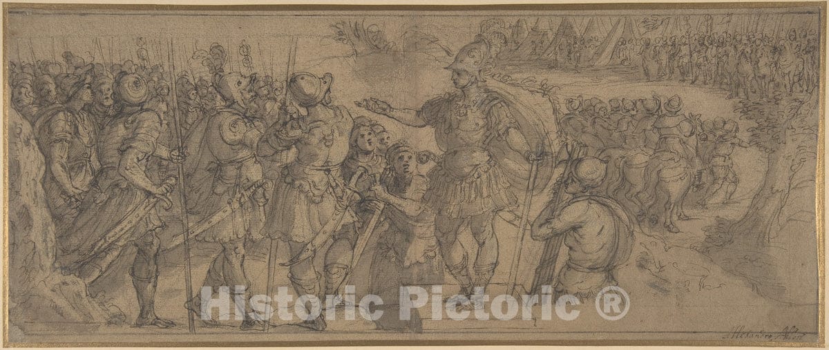 Art Print : Alessandro Allori - Design for a Narrative Frieze: A Commander Addressing His Troops : Vintage Wall Art