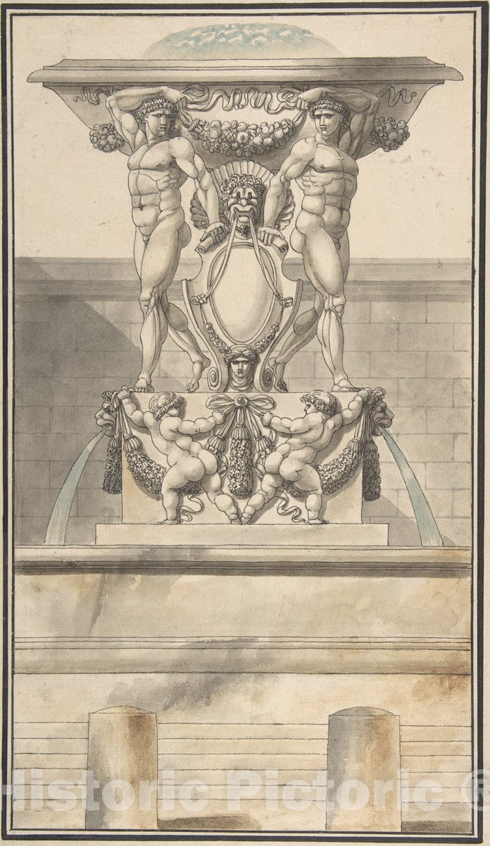 Art Print : Charles Pierre Joseph Normand - Design for a Fountain : Vintage Wall Art