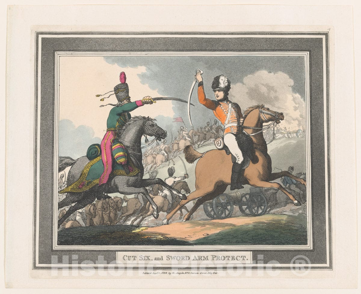 Art Print : Thomas Rowlandson - Cut Six, and Sword Arm Protect : Vintage Wall Art