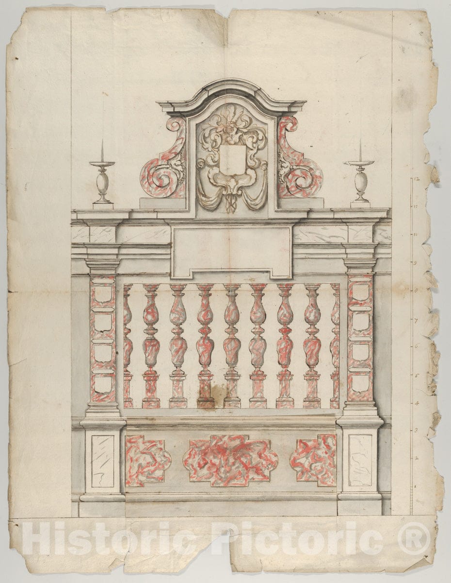 Art Print : Flemish - Design for a Choir Screen with a Tomb in Red-Gray Marble : Vintage Wall Art