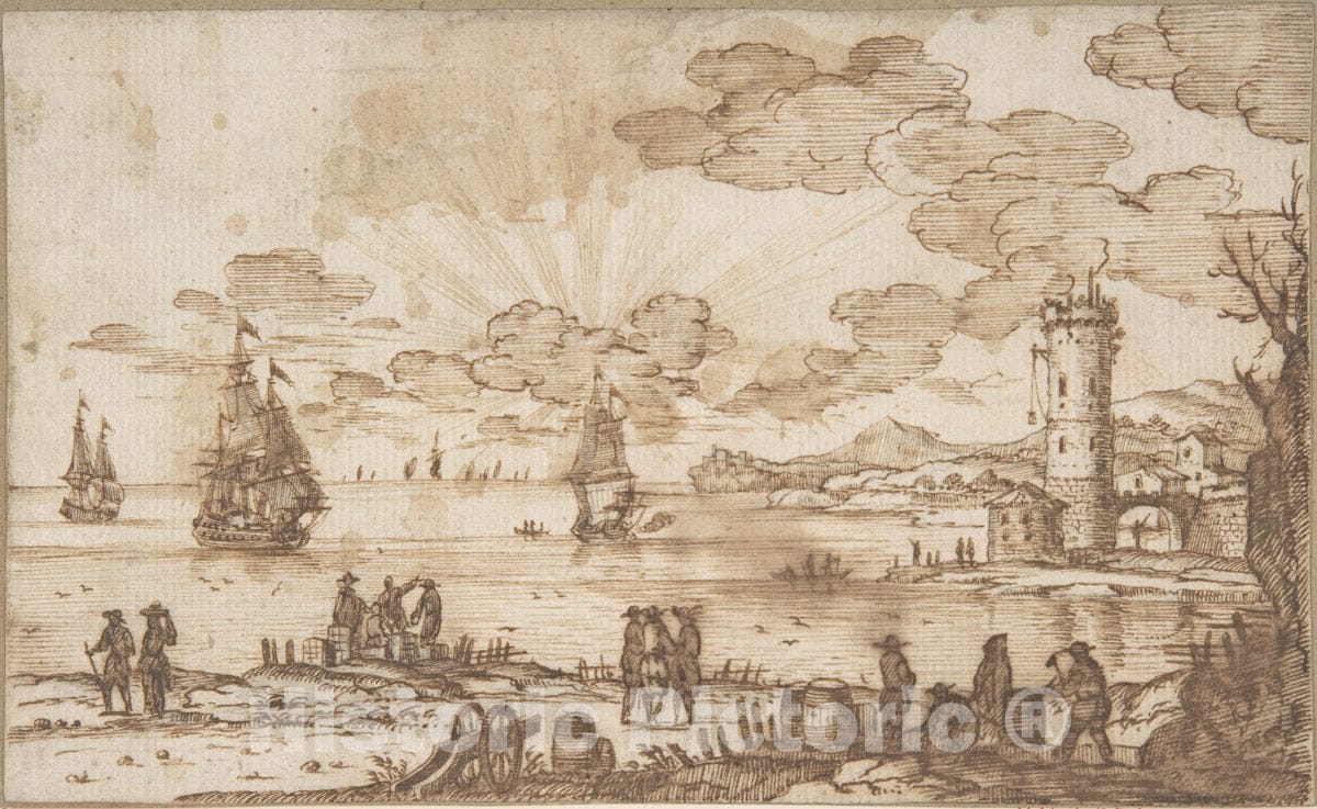 Art Print : French, 17th Century - Coast Scene : Vintage Wall Art