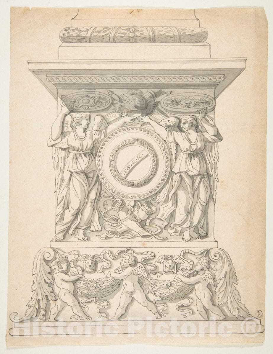 Art Print : French, 18th Century - Design for a Column Base : Vintage Wall Art