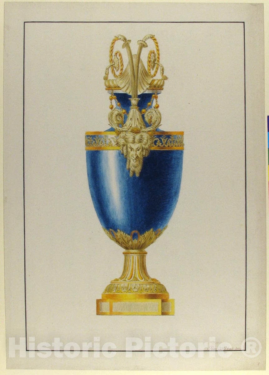 Art Print : George Heinrich von Kirn - Design for a Gilt Bronze Urn : Vintage Wall Art