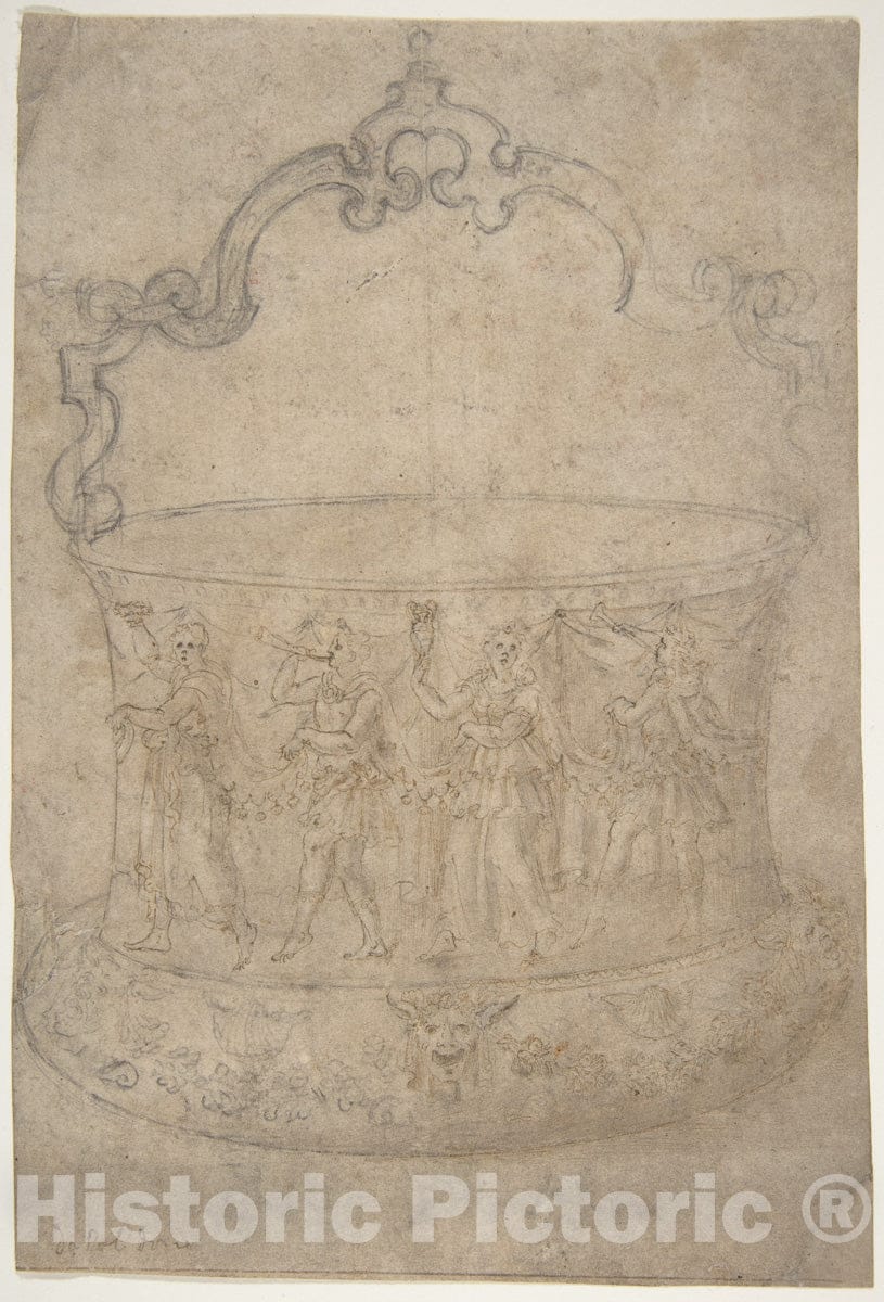 Art Print : Design for a Bucket-Like Vessel with a Handle of Strapwork - Artist: Girolamo Genga - Created: 1540–50 : Vintage Wall Art