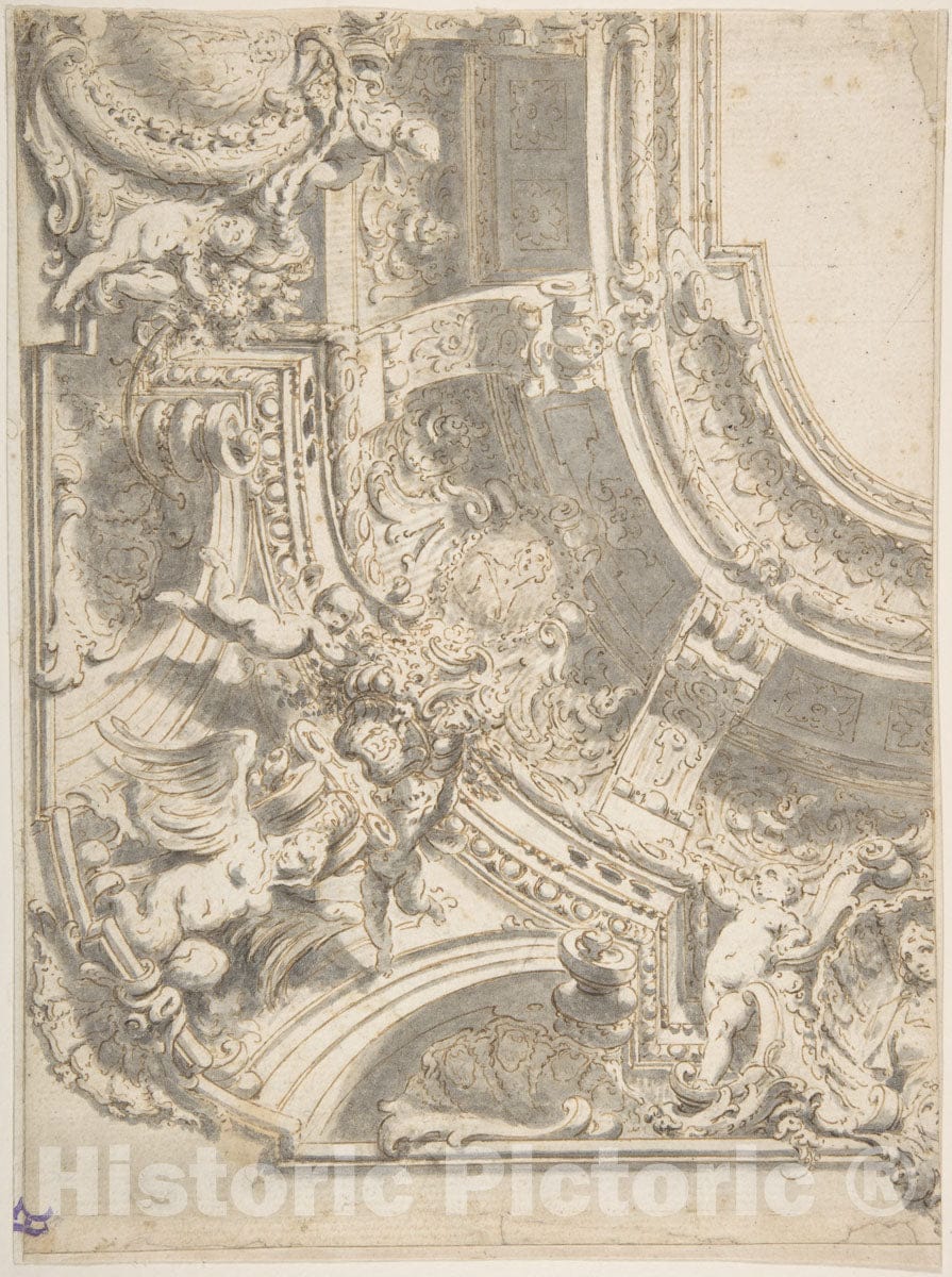 Art Print : Vittorio Maria Bigari - Design for a Decorated Ceiling with Statues and Stucco : Vintage Wall Art