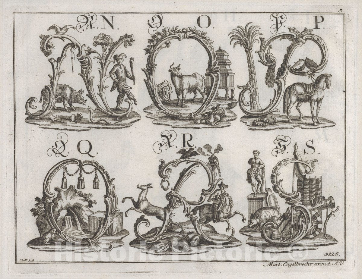 Art Print : Johann David Nessenthaler - Decorated Roman Alphabet 1 : Vintage Wall Art